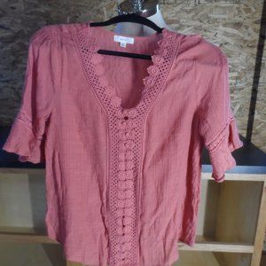 ANTHROPOLOGIE MINE Peach Lace Blouse-Size M